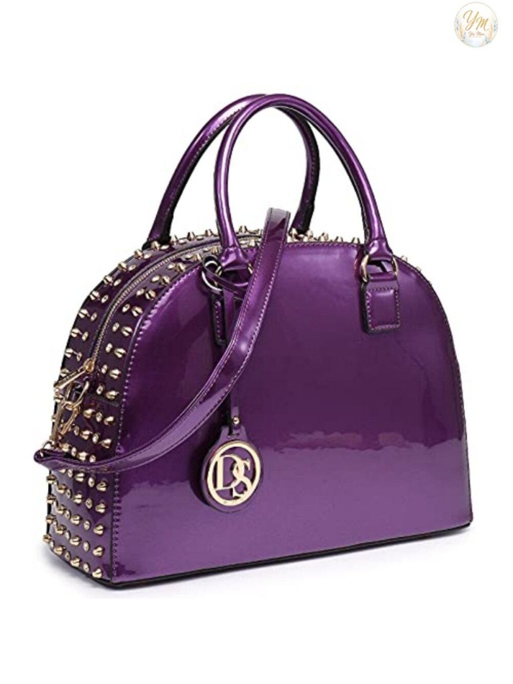 Patent Leather Dome Satchel Work Tote Structured Shoulder Bag Dual Handles